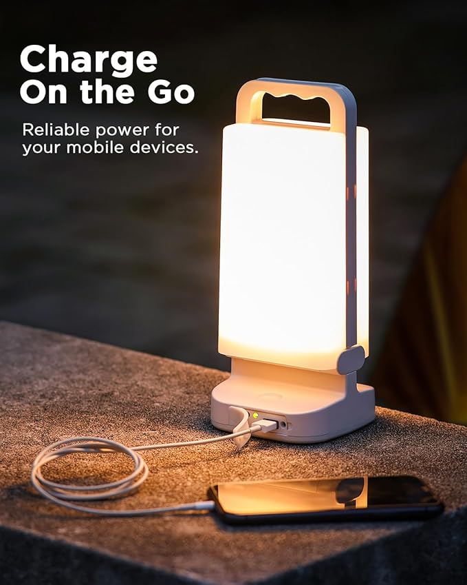 Solar Camping Lantern, Rechargeable Battery Powered Camping Light 6000mAh Up to 80HRS Lasting, Dimmable Night Lamp, Survival Gear for Emergency, Power Outages, Outdoor, Indoor Use