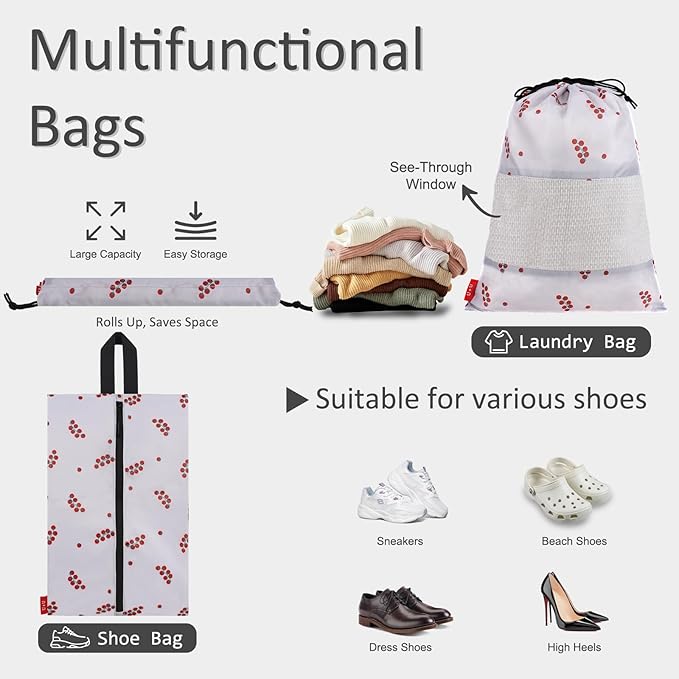 U+U 5 Set Packing Cubes for Travel Essentials Ultralight Luggage Packing Organizers with Laundry Bag and Shoe Bag for Vacation, Business Trip and Camping (Cherry Tomato)