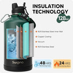 Swigina Insulated Water Bottle with Silicone Boot (36hrs Cold/18hrs Hot) - DIY Stickers, [2-in-1 Lid], BPA Free, 128 oz