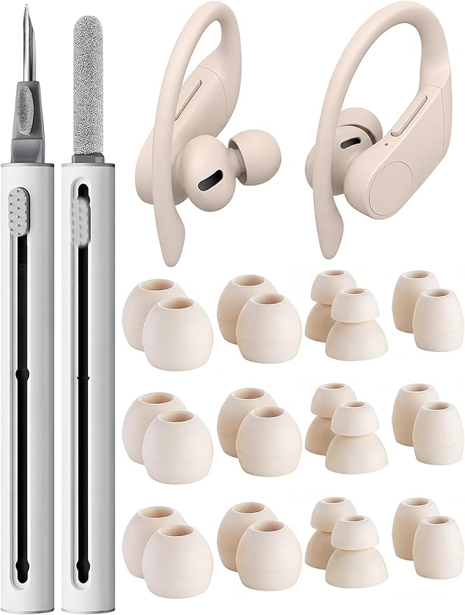 12 Pairs Replacement Ear Tips for Beats Powerbeats Pro/Flex/X Earbuds, Soft Silicone Non-Slip Earbud Accessories, Beats Replacement Tips with Cleaning Kit (Lvory White)
