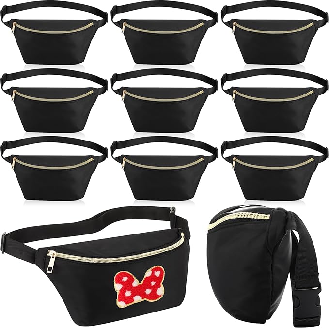 Amylove 9 Pieces Fanny Packs Nylon Waist Bag Zipper Travel Running Bag with Adjustable Strap for Women Men(Nylon,Black)