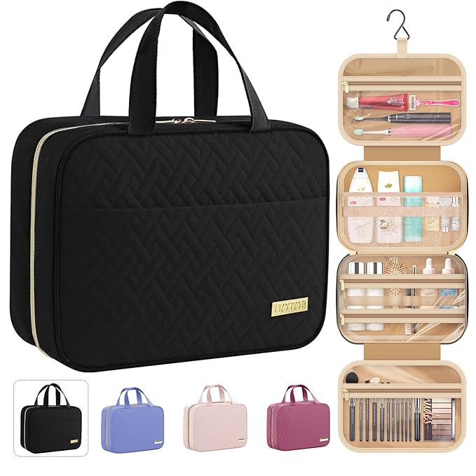 HOTOR Travel Toiletry Bag - Hanging Toiletry Bag for Women & Men, Makeup Bag/Big Comparment, Waterproof for Travel Accessories, Travel Essentials, Medium, Black