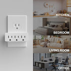 3 Outlet Adapter Extender, 3 Way Grounded Plug Splitter, 1 to 3 Plug Outlet Splitter, White,2 Pack.