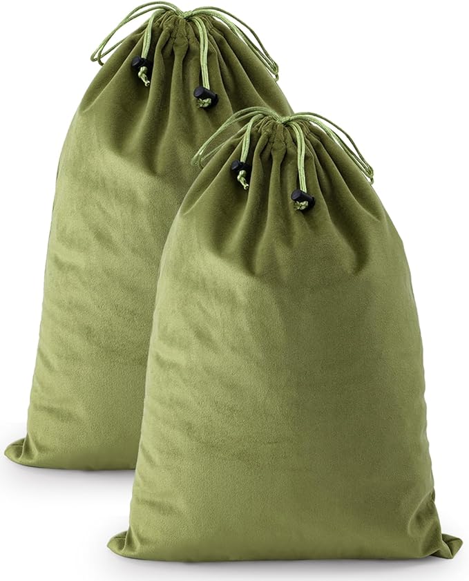 FantasyLife Shoe Bags for Travel, Washable Dust Bags for Storage & Packing, Flannel Shoe Pouch with Drawstring Closure for Purses, Handbags, Shoes & Toys (2, Sage Green, 17.3"x12.6")