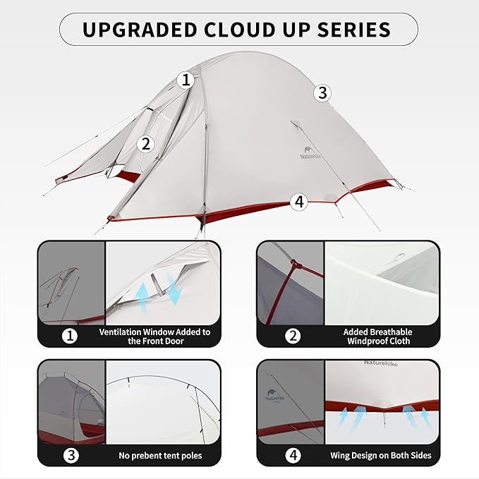 Naturehike Cloud-Up Tent Lightweight Backpacking Tent with Footprint - Free Standing Ultralight Camping Hiking Backpack Tents