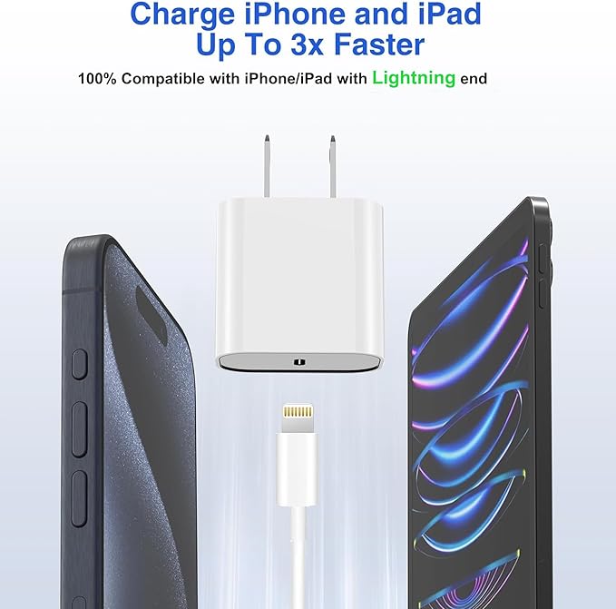 Fast Charging iPhone Fast Charger,3Pack[Apple MFi Certified]Fast Charger iPhone Quick Charging PD USB-C Blocks Cube Adapter with USB C to Lightning Cable for i Phone14/13/12/11 Pro Max Plus/Xs/SE,iPad