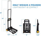 Mount-It! Folding Luggage Cart and Dolly | 77 Lb Capacity | Portable Lightweight Luggage Trolley Cart with Telescoping Handle and 4 Rubber Wheels | Steel Frame