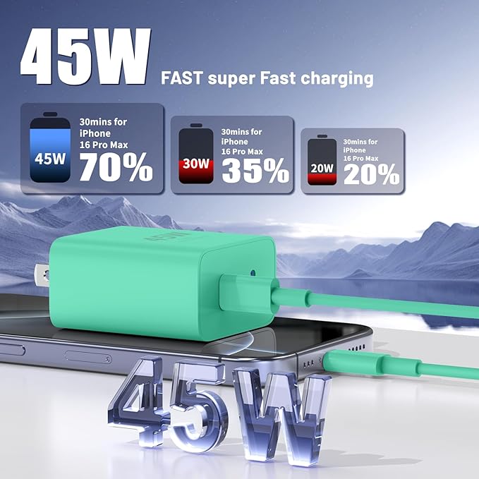 QZIIW Super Fast Samsung Charger Type C,45W Dual Port USB C Fast Charger Block [2-Pack] & Extra Long 60W 3/6/6/10FT USB C Cable - PD Quick Charging 3.0 for Samsung Galaxy S25 Ultra/S24+/S23 iPhone 16