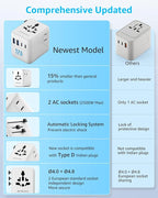 Universal Travel Adapter, International Travel Plug Adapter with 2 USB-C ＆ 2 USB-A Ports, with Extra 2 Prong AC Outlet All in One Portable Socket, for USA, UK, EU, AU ＆ 224+ Countries (White)