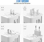 VYLEE Universal International Power Travel Plug Adapter, 5 in 1 European Travel Plug Adapter W/ 3.5A 2xUSB-A and 2xUSB C Wall Charger and Worldwide AC Outlet for Europe USA UK AUS Asia (White Grey)