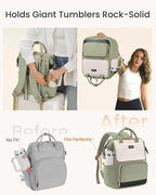 LOVEVOOK Laptop Backpack for Women with Giant Tumbler Holder Pocket, 15.6 inch Travel Work Backpack Purse for Nurse Teacher, Waterproof School Bag College Bookbag Cute Casual Daypack for Girls Green