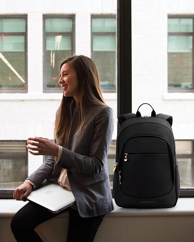 LIGHT FLIGHT Travel Backpack for Women, 15.6 Inch Laptop Backpack with USB Charging Hole, Water Resistant College Bookbag, Large Capacity Black Computer Backpacks for Work, Beige+Green