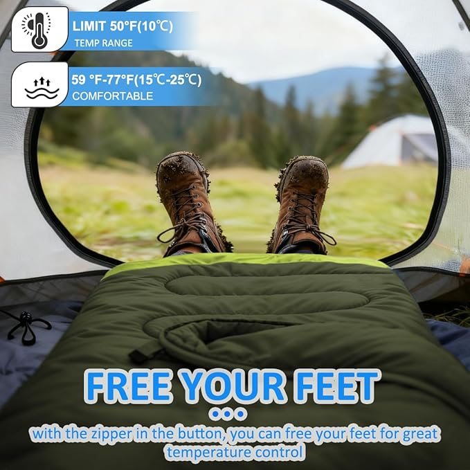 oaskys Camping Sleeping Bag - 3 Season Warm & Cool Weather - Summer Spring Fall Lightweight Waterproof for Adults Kids - Camping Gear Equipment, Traveling, and Outdoors