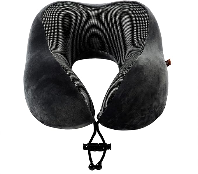 Memory Foam Travel Pillow, Neck Pillow with 360-Degree Head Support, Comfortable and Lightweight, Ideal for Sleeping on Airplane, Car, Train, Bus and Home Use, Comes with Storage Bag (Grey)