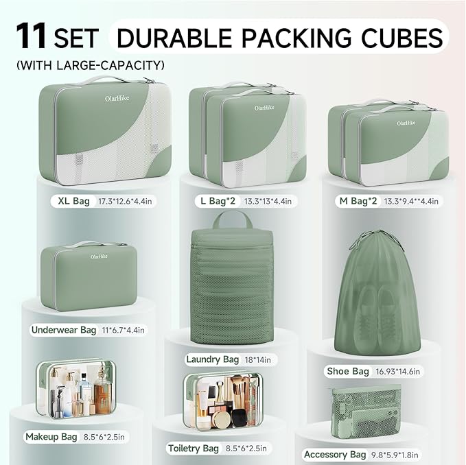 11 Set Packing Cubes for Travel, Gifts for Women Mom,Anti-Tearing Suitcase Organizer,OlarHike Vacation Essentials & Accessories for Cruise Ship