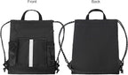 BeeGreen Mix-Black-Drawstring-Backpack-Bag, Large String Sack with Shoe Compartment and Two Side Mesh Pockets Lightweight Sturdy For Gym