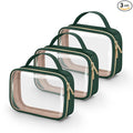Wedama TSA Approved Toiletry Bag, 3 Pack Clear Makeup Bags with Handles, Quart Size Clear Toiletry Bags, PVC Cosmetic Bags for Women and Men, Carry on Airport Airlin (Dark Green, 3 Pack, Medium)