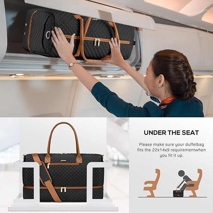 Travel Bag Weekender Bags for Women - Carry on Overnight Bag with Shoe Compartment Duffle Bag with Laptop Pocket Hospital Bag for Labor Delivery Gym Tote Bag with Toiletry Bag Black Brown
