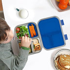 BOSEDSANG Stainless Steel Kids Leak-Resistant Bento Lunch Box, 3-Compartments with Silicone Container, Dishwasher-Safe, Child-Friendly Design for School, Picnics & Travel,BPA-Free (Blue)