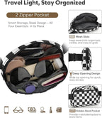 Pritent Fanny Packs for Women Cross Body Bag Waterproof Belt Bag with Adjustable Strap and Zipper Back Pocket Small Crossbody Bags Fashion Waist Packs for Workout Travelling(Checkered Black, Large)