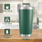 20 oz Tumbler Stainless Steel Tumblers with Lid Double Wall Vacuum Insulated Coffee Mug 20oz Powder Coated Cup for Hot and Cold Drinks, Dark Green, 1 pack
