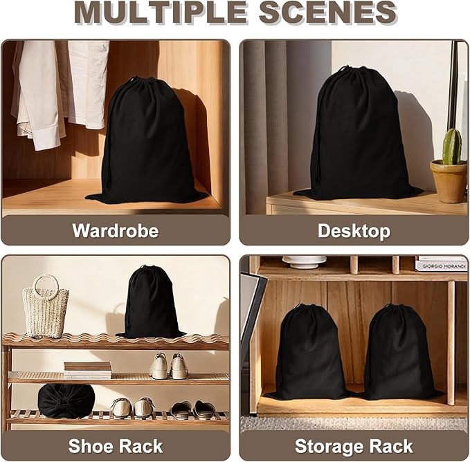 5 Pack Shoe Bags for Travel, Washable Dust Bags for Storage & Packing 17.7" x 13.8" Dustproof Shoe Bags Duster Flannel Shoes Storage with Drawstring Closure for Boots Handbags Shoes & Toys (Black)