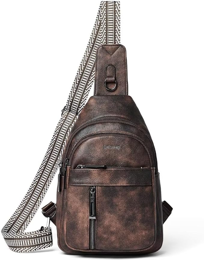 LATMAP 7L Sling Bag For Women Men Backpack Fanny Pack Crossbody Chest Travel Shoulder Belt Bags Purse Handbag PU Leather