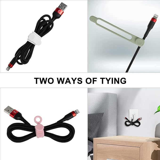 100Pcs Silicone Cable Ties Cord Organizer for Bundling Earphone, Phone Charger, Computer Cords, Reusable Cable Ties Wire Organizer in Home,Office,Kitchen,School (5 Colors)