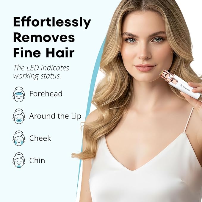 Rechargeable Eyebrow and Facial Hair Remover for Women - 2 in 1 Razor with Built-in LED Light for Painless Hair Removal