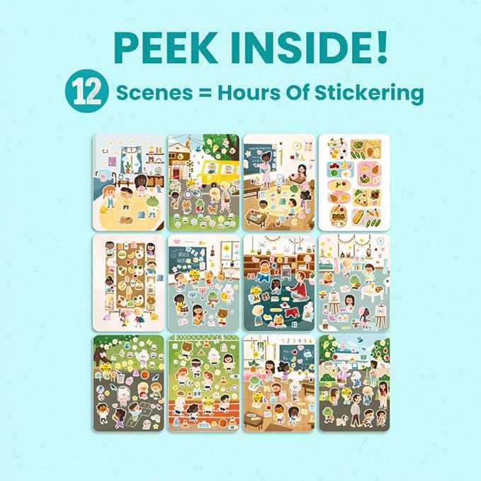 Let’s Go to School 500+ Sticker Book by Cupkin Fun Toddler Travel Activity Coloring and Sticker Book, Road Trip Essentials, 12 Coloring Pages 12 Side by Side Scenes for Ages 2–8 Years