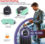 napfun Neck Pillow for Travel with Travel Pouch, Sleep Mask & Earplugs, Memory Foam Airplane Pillow for Headrest Sleep with Eyeshades, Plane Essentials with Eye Blindfold, Turquoise Striped Kit