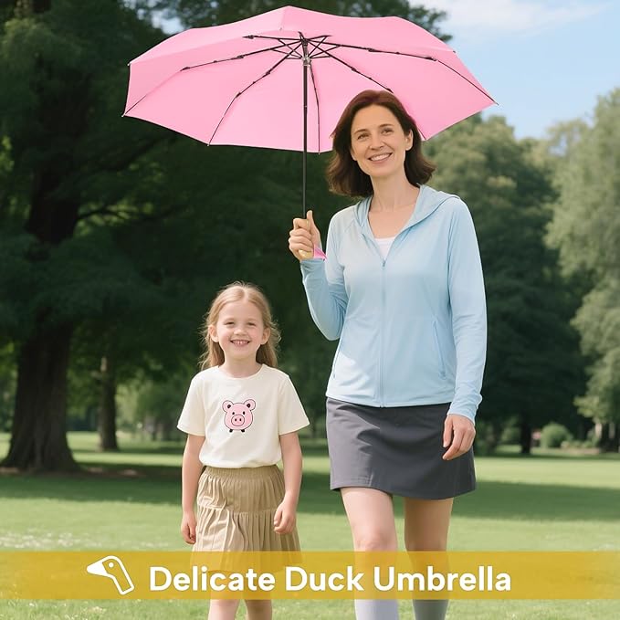Compact Small Umbrellas for Rain&Sun, Cute Design Duck Head Umbrella for Girls Gifts, 8 Ribs Folding Umbrella with Wooden Handle