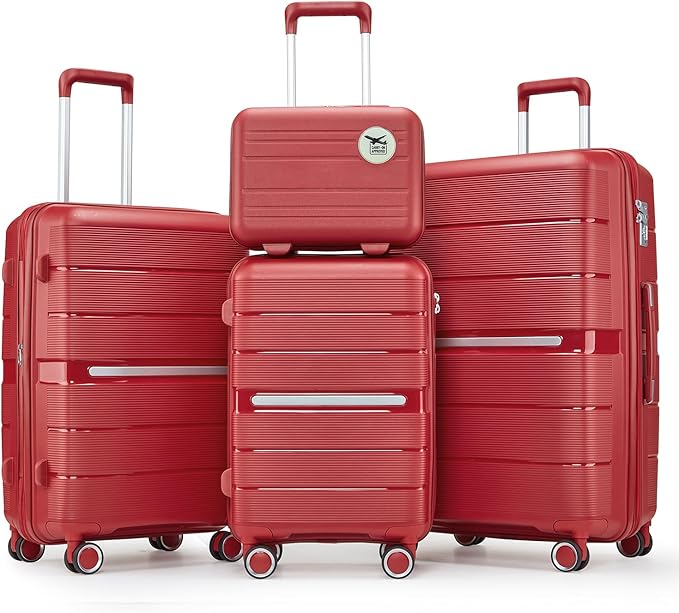 4 Piece Luggage Set, Hardside Expandable Lightweight Suitcase with 360° Mute Spinner Wheels Luggage Sets, TSA Lock, 14/20/24/28 Inch Travel Luggage for Men, Women and Girls (Wine Red 2)