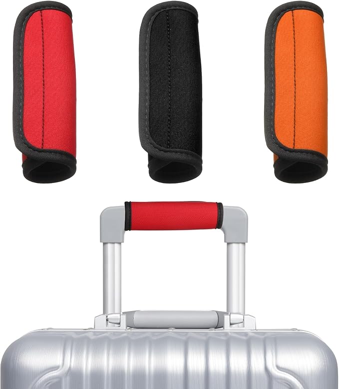 uxcell 3 Pcs Luggage Handle Wrap for Suitcase, Neoprene Handbag Grip Cover Protector Luggage Identifiers Suitcase Handle Wraps for Luggage Shopping Bag Travel Bags, Black/Red/Orange