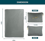 Travel Blanket and Pillow Set for Airplane, 300 GSM Soft Fleece Compact Travel Blanket with Inflatable Pillow and Carry Bag, 60x43 Inches, Grey