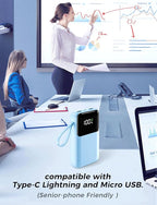 Power Bank, 15000mAh Portable Charger with Built in Cable, 22.5W Fast Charging, 6 Outputs, Slim Travel Essential Battery Pack with LED Display, Compatible with iPhone 17/16/15/14/13, iPad SkyBlue