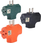 3 Way Plug Adapter - UL Listed - Outdoor Outlet Splitter 3 Prong - Electrical Outlet Extender, Wall Outlet Expander, Outdoor Heavy Duty Triple Plug Outlet Adapter 3PCS (Green, Orange, Black)