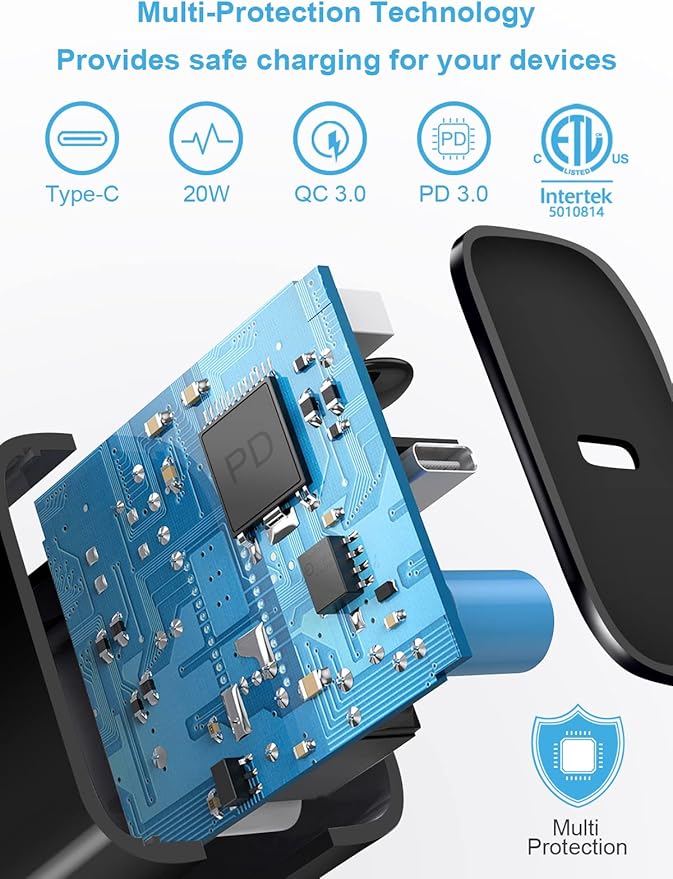 i Phone 14 13 12 Fast Charger 20W PD USB C Wall Charger with 6FT Fast Charging Cable for iPhone 14/14 Pro/14 Pro Max/14 Plus/13/12/11/Pro/Pro Max/Mini/Xs Max/X, iPad - Black