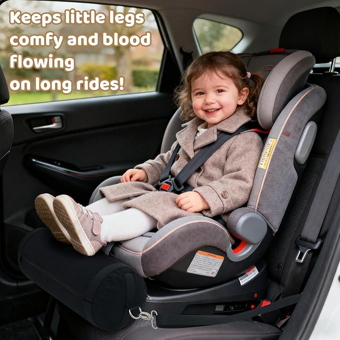 IFOYO Inflatable Car Seat Foot Rest for Kids, Portable Toddler Car Foot Rest with 2 Adjustable Straps, Carseat Accessories Suit for Kids Booster Cars Seat, Machine Washable Cover, Black