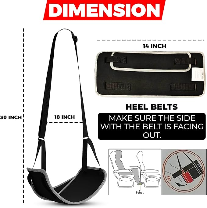 Airplane Foot Rest - Portable Foot Hammock for Plane Travel, Comfortable Airplane Footrest for Long Flights, Swelling Relief - Travel Essential