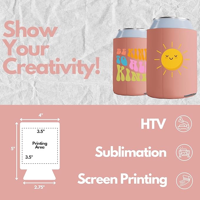 PartyPrints 1000 Pack Coral Blank Can Cooler Sleeves, Customizable Bulk Can Coolers, Extra-Thick Collapsible Drink Insulator Sleeve, Beer Can Coolers for Party Beverages
