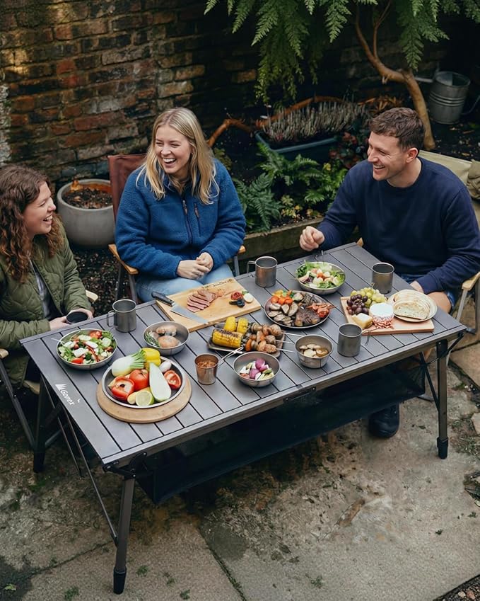 Gonex 50" Camping Table with Adjustable Height Legs for Uneven Ground, Portable Folding Aluminum Roll Up Table with Mesh Pocket for Camping, Picnic, BBQ, Cooking
