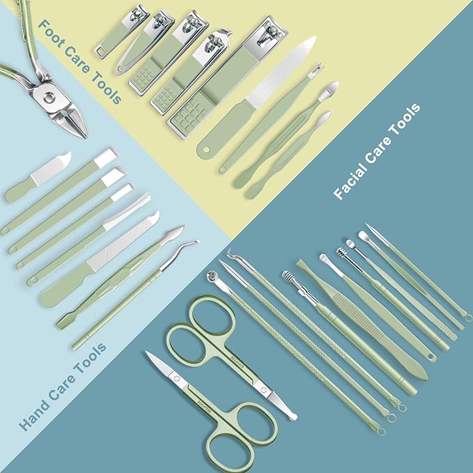 30 in 1 Manicure kit Personal Care Men's Accessories, Professional Nail Kit Pedicure Kit, Toe Nail Clippers for Men and Beauty Tools Portable Set, Travel Deluxe Beauty Tools Convenience Set(Green)