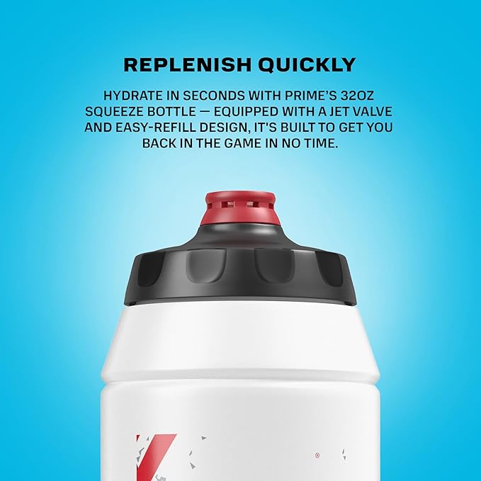 PRIME 32 oz Red & Black Graphic Squeeze Sports Water Bottle, BPA Free, Dishwasher Safe, Easy-Grip Ergonomic Leakproof Design, Fast Hydration for Gym, Cycling, Running