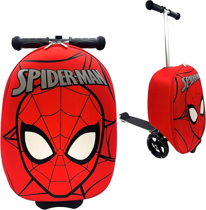 Fast Forward Spider-Man 18" Ride-On Suitcase Scooter - Lightweight Carry-On Scooter Luggage