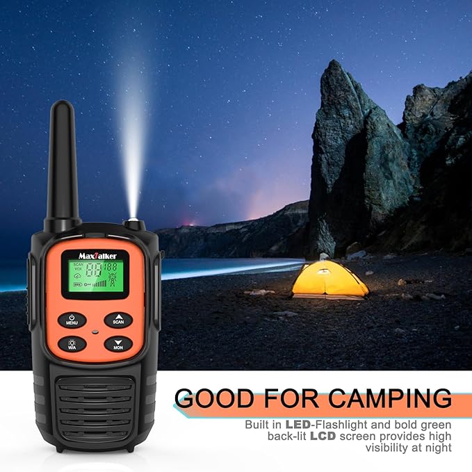 MaxTalker Walkie Talkies for Adults,Rechargeable Walkie Talkies Long Range,Two Way Radios with 22 FRS Channels,Li-ion Battery,USB-C Cable,Flashlight,NOAA,VOX Walkie Talkie for Camping 4 Pack