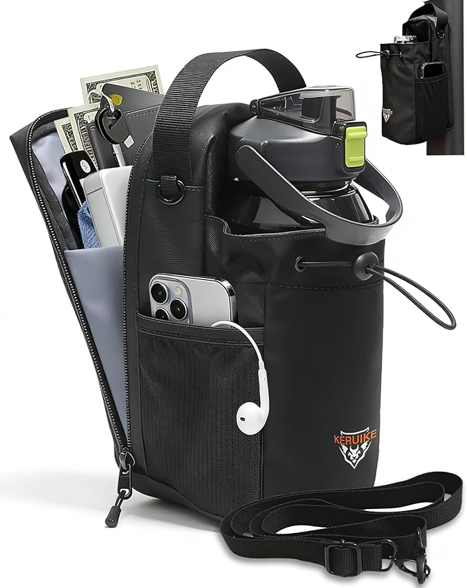 Magnetic Gym Bag for Men Women Magnetic Gym Water Bottle Bag with Phone Pocket & Crossbody Strap Water Bottle Holder for Gym & 5 N52 Strong Magnets for Sports, Travel, Fitness, Gifts