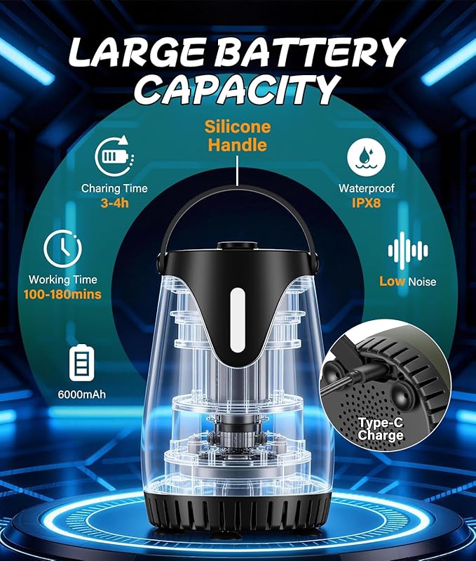 Portable Shower for Camping with 5-Gallon Water Jug, 6000mAh Rechargeable Outdoor Camping Shower Kit, IPX8 Waterproof Pump, Easy to Store for Hiking, Beach, 5-Mode Shower Head