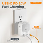 TESSAN USB C Charger Block 20W PD, Fast Charging Adapter Wall Plug, Power Outlet Extender(4 AC and 3 USB) for Cruise, Home, Office, Dorm Room Essentials, Grey