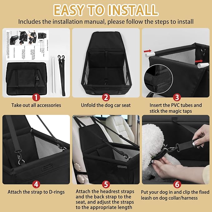 Dog Car Seat Foldable Dog Car Booster Seat Waterproof Breathable Oxford Travel Bag for Small to Medium Dogs, Puppies, and Pets-Pure Black